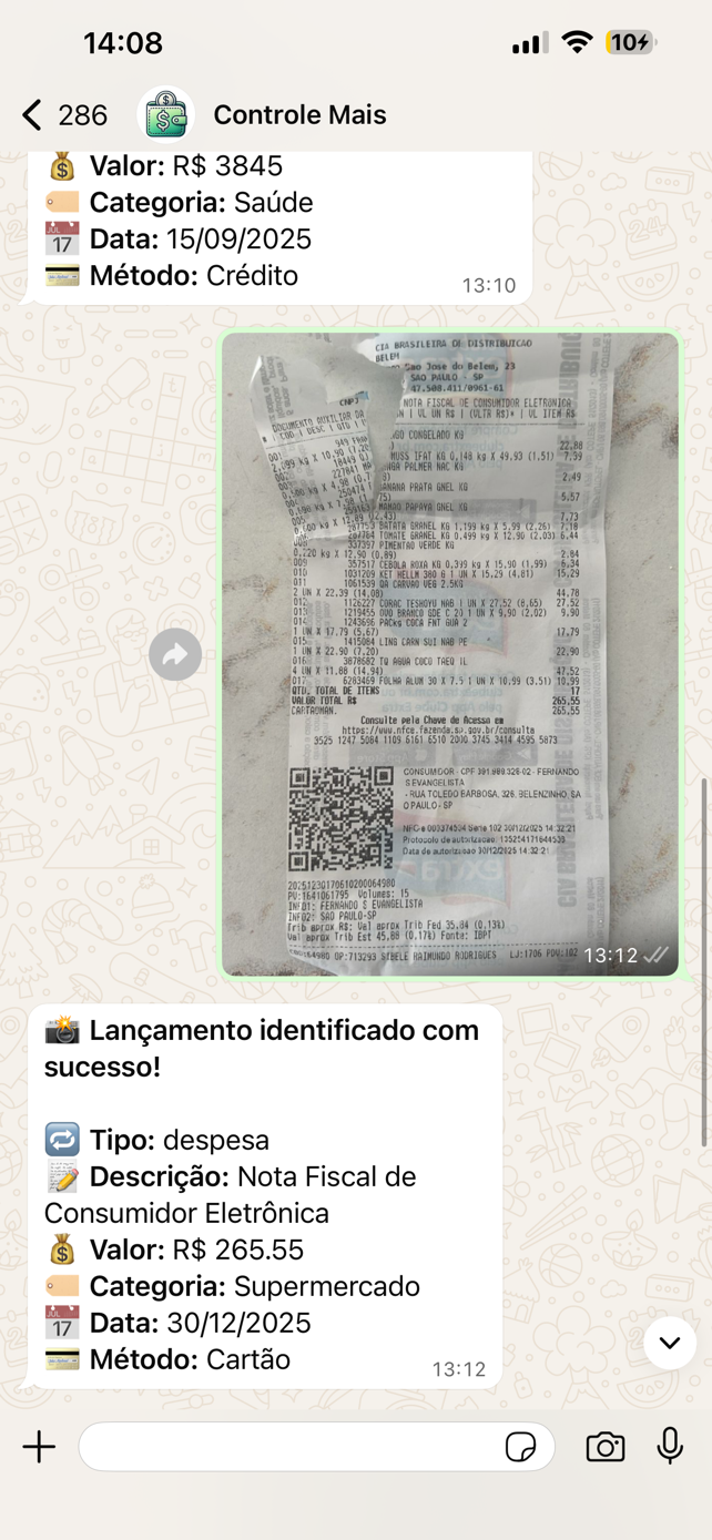 IA registrando automaticamente o lançamento a partir da imagem